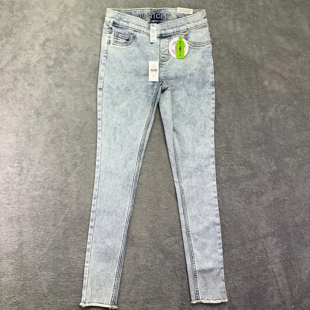 Justice Girls Denim Leggings Size‎ 14 Slim Blue Acid Wash Soft Stretchy Comfy
